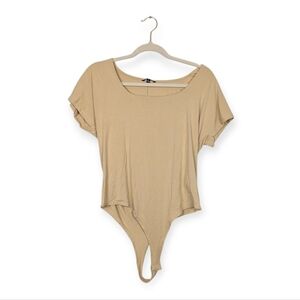 NWT Violets & Roses Beige Short Sleeve Square Neck Bodysuit Size XL